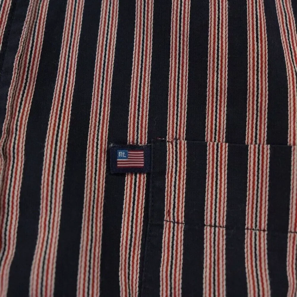 VTG Polo Jeans Co Ralph Lauren Shirt Mens Large Red‎ Black Stripes Flag Logo Hit